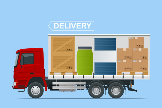 Full truckload, Shipping, Logistic Systems, Cargo Transport. Cargo Truck transportation, delivery, boxes. Delivery and shipping business cargo truck.