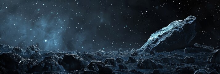 Asteroid floating silently in the void of space, against the backdrop of inky darkness - obrazy, fototapety, plakaty