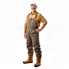 Obraz premium Middle-aged manual worker, a smiling man full length isolated on transparent white background