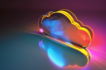 Colorful Cloud Reflecting on Surface with Glowing Light in Center Abstract 3D Rendering of Luminous Atmospheric Phenomenon
