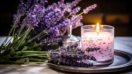 the soothing properties of lavender and thyme around an aromatic candle