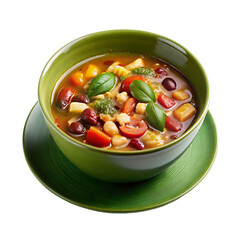 Psd picture bowl of gazpacho with tomatoes and basil on a transparent background