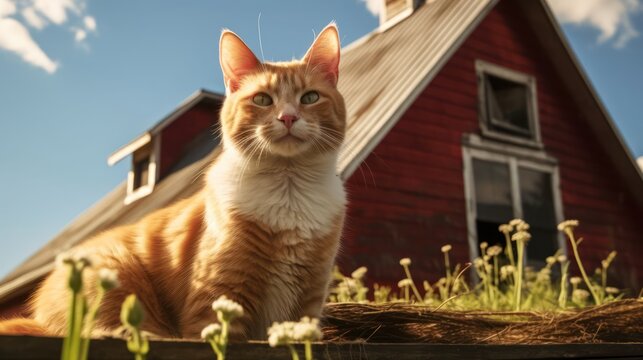 the tranquility of a serene farm morning with a photograph featuring a barn cat basking in the sunlight