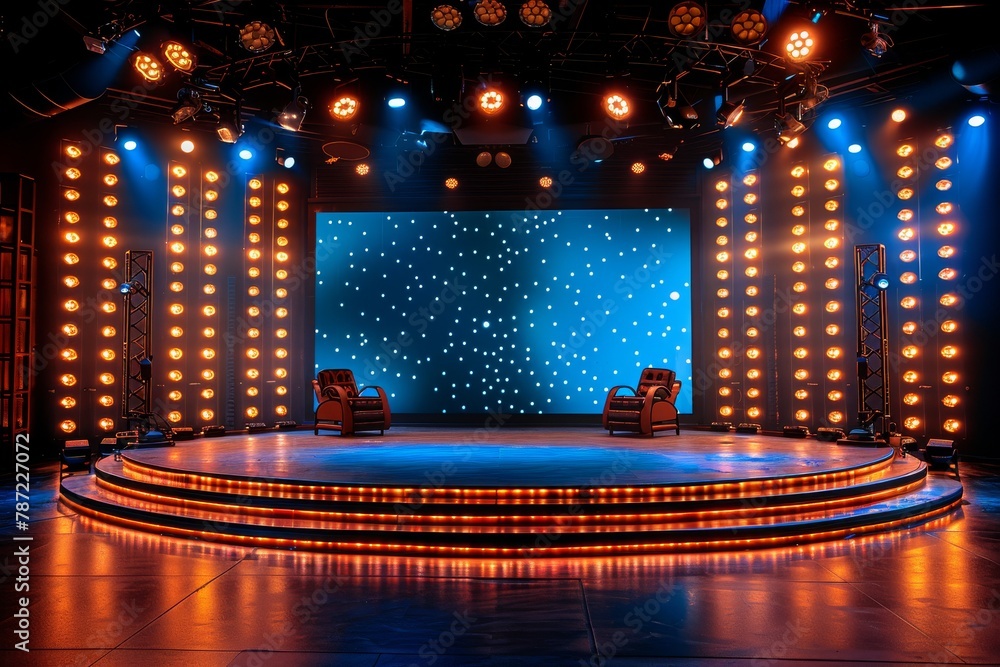 Poster an empty circular stage with vibrant led lighting ready to host an event or performance