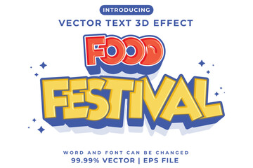 Editable 3d text effect - Food Festival premium cartoon style 3d template vector illustration