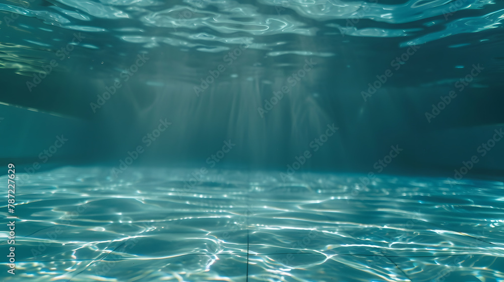 Poster Underwater empty swimming pool background with copy space : Generative AI
