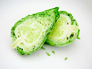 Cone cabbage cut in two halves. Organic food. 
