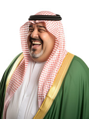 Obraz premium Little fat Arab man smile and happy emotion transparent background