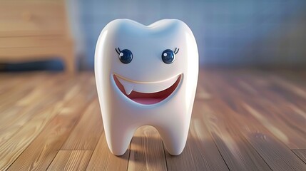 Dental banner. Teeth whitening. Happy white teeth character