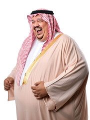 Little fat Arab man smile and happy emotion transparent background