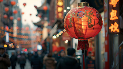 Red lanterns in the Chinatown area are an integral part of the festive decor, adding color and...