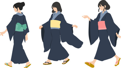  浴衣(着物)を着た女性のイラスト