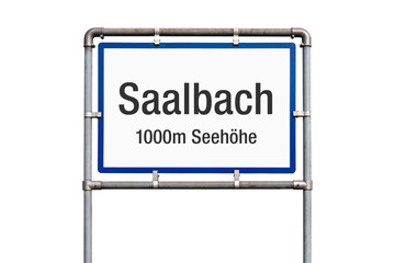 Ortseinfahrt, Schild, Saalbach, Österreich