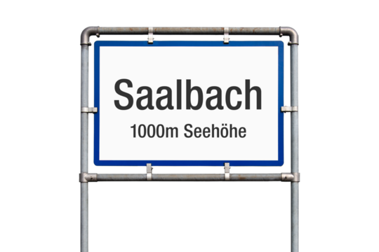 Ortseinfahrt, Schild, Saalbach, Österreich