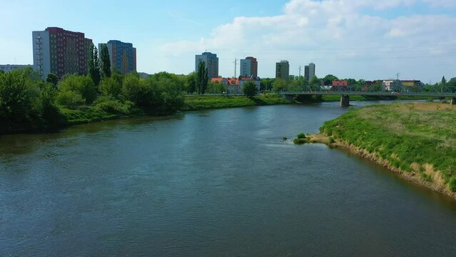 Beautiful Landscape River Odra Olawa Rzeka Aerial View Poland
