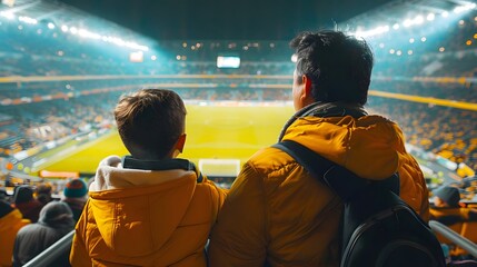 A father and daughter attending a live football match at a stadium and fueling the child's ambition...