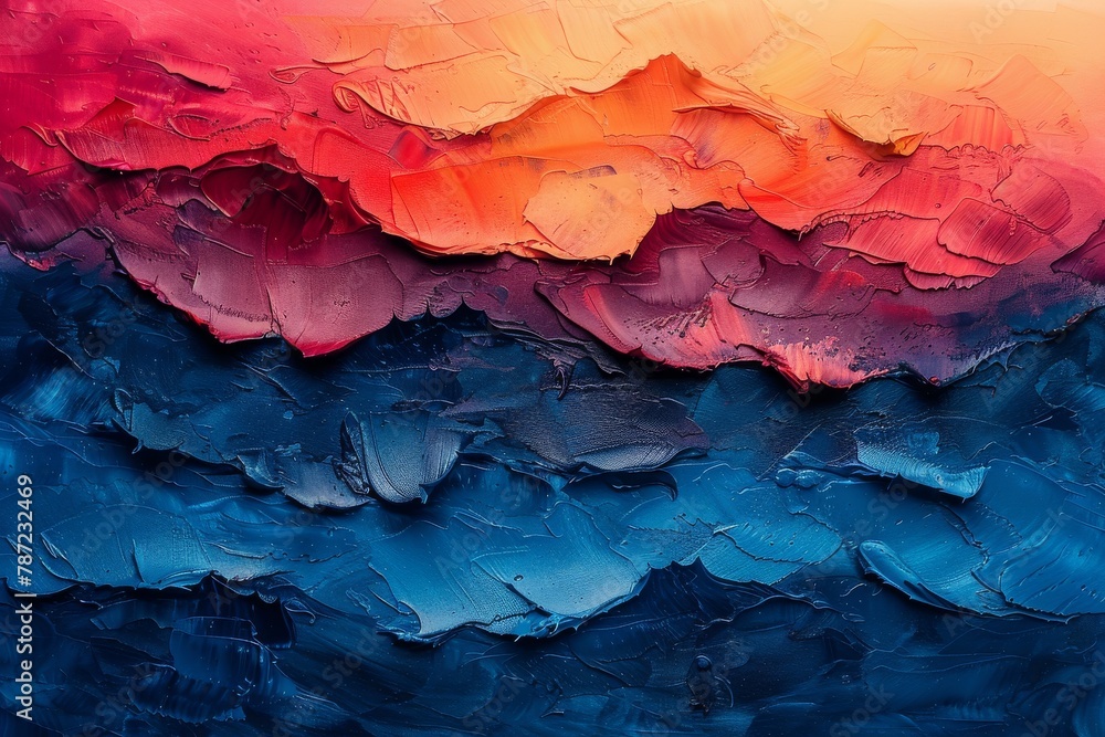 Poster close-up image of a vivid textured surface with contrasting colors and detailed brush strokes