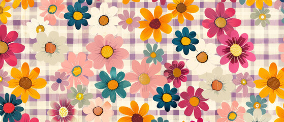 Colorful floral illustration. Vintage style hippie flower background design. - obrazy, fototapety, plakaty