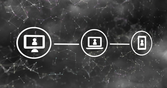 Image of shapes moving over media icons