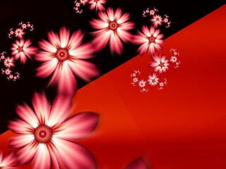 Fractal image with flowers. Template with a place to insert text. Red background fractal illustration with flower. Fractal  image. Digital artwork for creative graphic design.