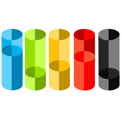 3d render illustration of colorful cylinder. bar graphs. 