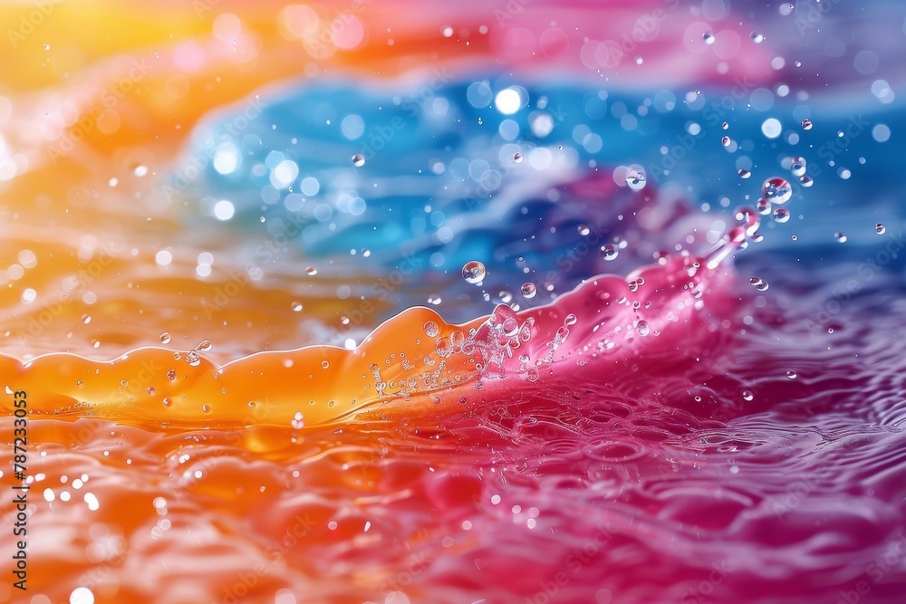 Poster high-speed photography captures a dynamic water splash against a backdrop of intertwining vivid colo