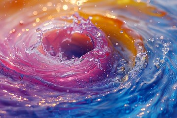 A single droplet creates a colorful ripple effect in a vivid and mesmerizing splash art...