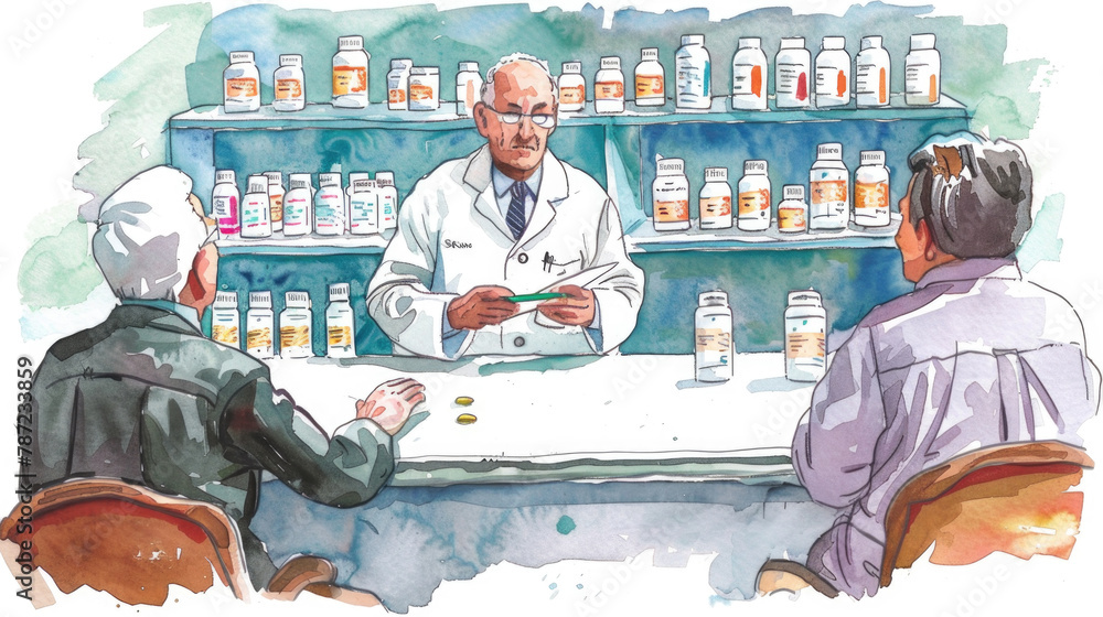 Poster a man sitting at a table with another man in front of him, engaged in conversation or discussion