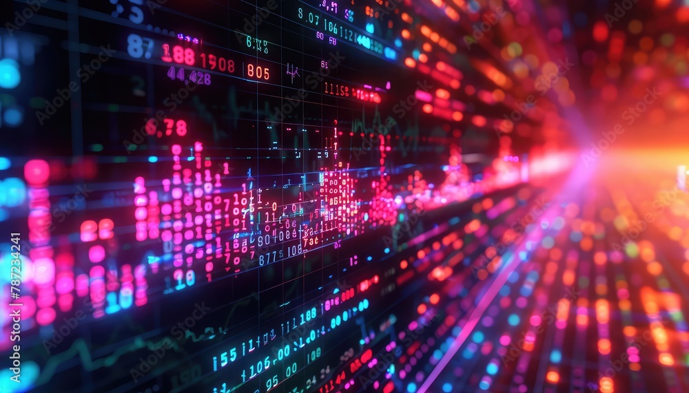 Poster turbulent trading screens, capture close-up shots of computer screens displaying fluctuating stock p