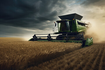 Combine harvester in the field. Modern smart agriculture concept	 - 787234607