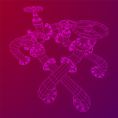 Oil pipeline with valve. Petrol production. Petroleum fuel industry transportation line. Wireframe low poly mesh vector illustration