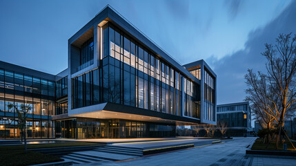 Obraz premium The architectural structure rises above the surrounding buildings, creating an impression of modernity and progressivity.