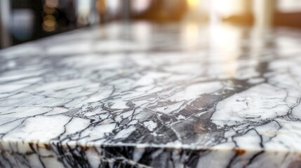 Detailed view of a marble table top, showcasing intricate patterns and textures