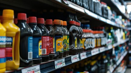 A variety of different types and brands of drinks neatly arranged on a store shelf, creating a colorful and vibrant display