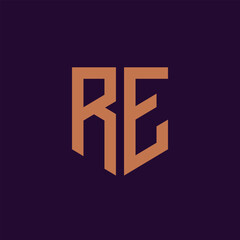 RE. Monogram of Two letters R and E. Luxury, simple, minimal and elegant RE logo design. Vector illustration template.
