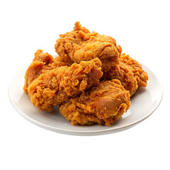 Three fried chicken nuggets are on a white background.