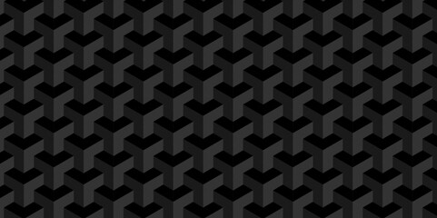 Vector Abstract cubes geometric tile and mosaic wall or grid hexagon technology wallpaper. black and gray geometric block cube structure backdrop grid triangle texture vintage design.