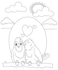 Love Bird Coloring Book Page For Kids