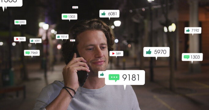 Social media icons and numbers over increasing numbers over increasing numbers against social media