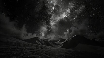 a black night sky with black desert - obrazy, fototapety, plakaty