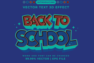 Editable text effect - back to school 3d Cartoon template modern typo style premium vector