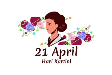 Translation: April 21, Happy Kartini Day. Vector Illustration. Suitable for greeting card, poster and banner. - obrazy, fototapety, plakaty