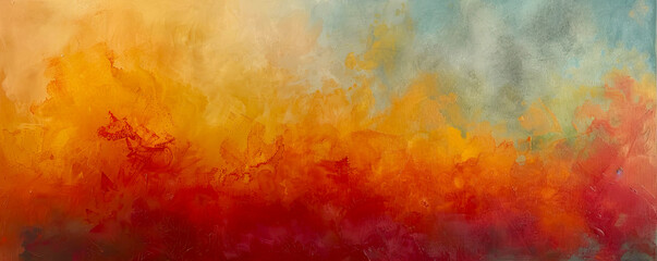 Oil painting in red, orange and yellow tones, fiery abstraction, atmosphere of fire, passion