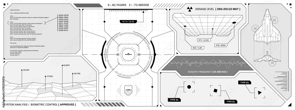 Poster vr hud futuristic control panel. technology head up display target and ui command center screen. gui