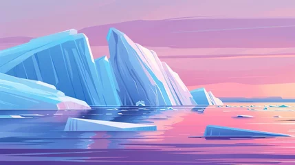 Raamstickers A serene arctic landscape featuring icebergs under a pastel sunset © StasySin