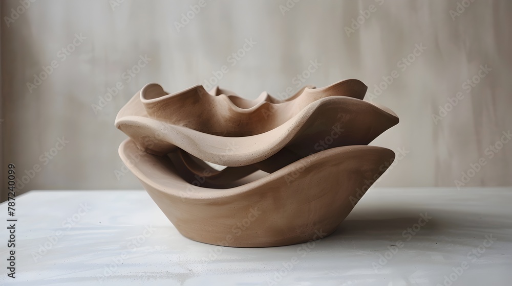 Poster sculptural clay curves interlocking in elegant simplicity