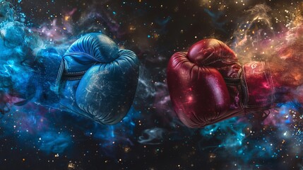 Wide poster of famous boxing gloves fight with  vs  letters for versus in center - obrazy, fototapety, plakaty