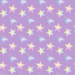 Seamless pattern. Watercolor unicorns pattern with rainbows and clouds. Cute watercolor 