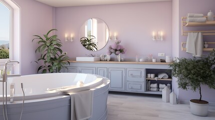 Soft Lavender Bathroom:  a soothing bathroom with walls in soft lavender tones, white fixtures, and...