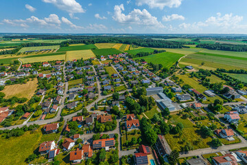 Die Gemeinde Haunsheim, das Tor zum Bachtal, im Luftbild